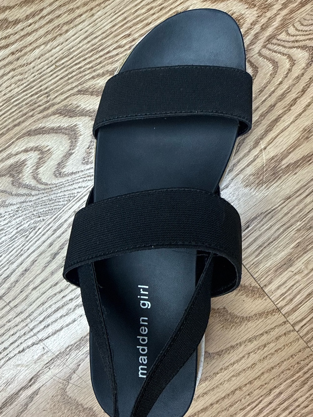 Madden Girl Black Double-Strap Elastic Slide Sandal
